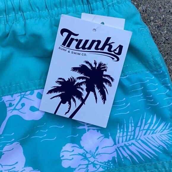 TRUNKS SURF & SWIM CO. MENS SHORTS TROPICAL PRINT QUICK DRY BLUE GLOW XL - Picture 4 of 6